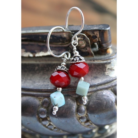Handmade Earrings, Czech Glass Faceted Dangle Earrings - Picture 2 of 3